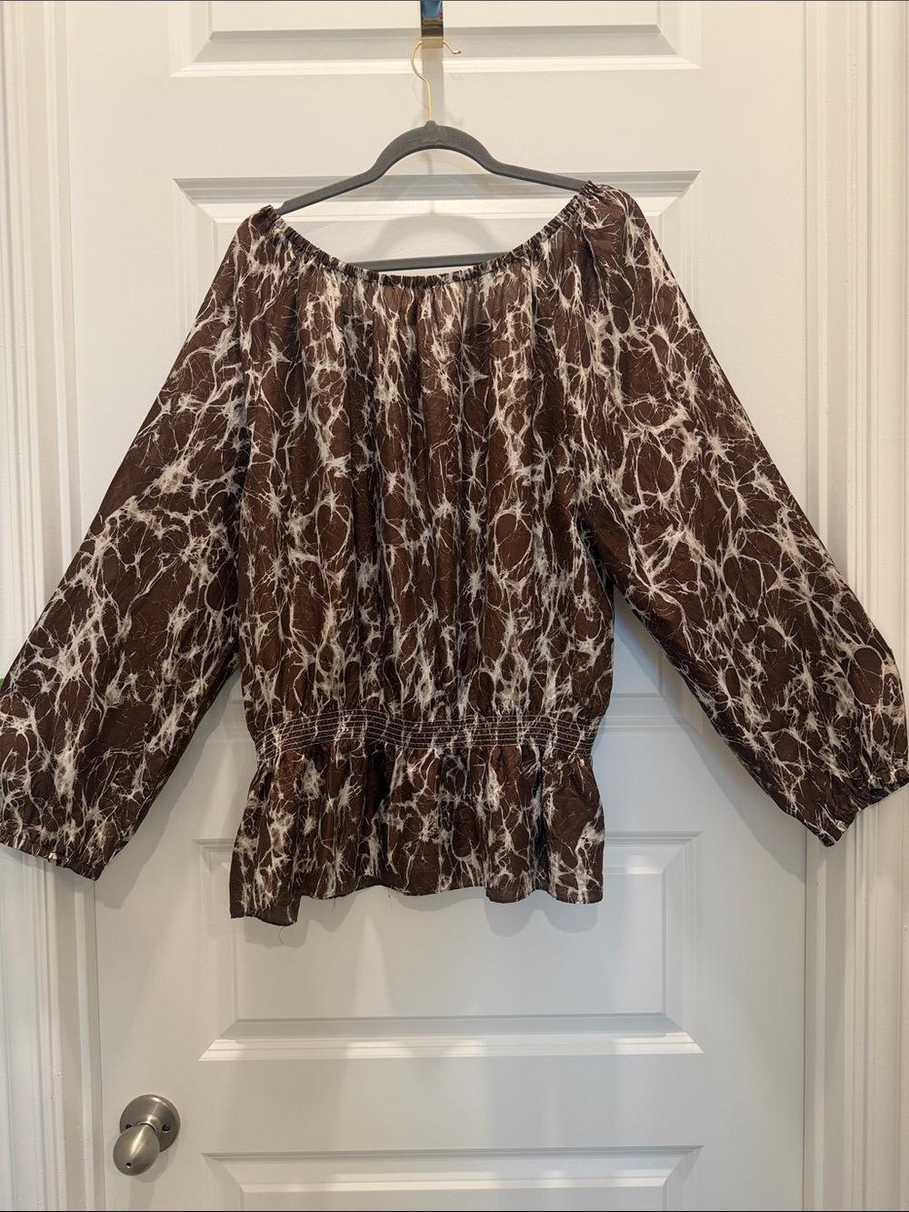 MICHAEL Michael Kors Brown and White Marble-Print Peasant Blouse - Picture 6 of 6